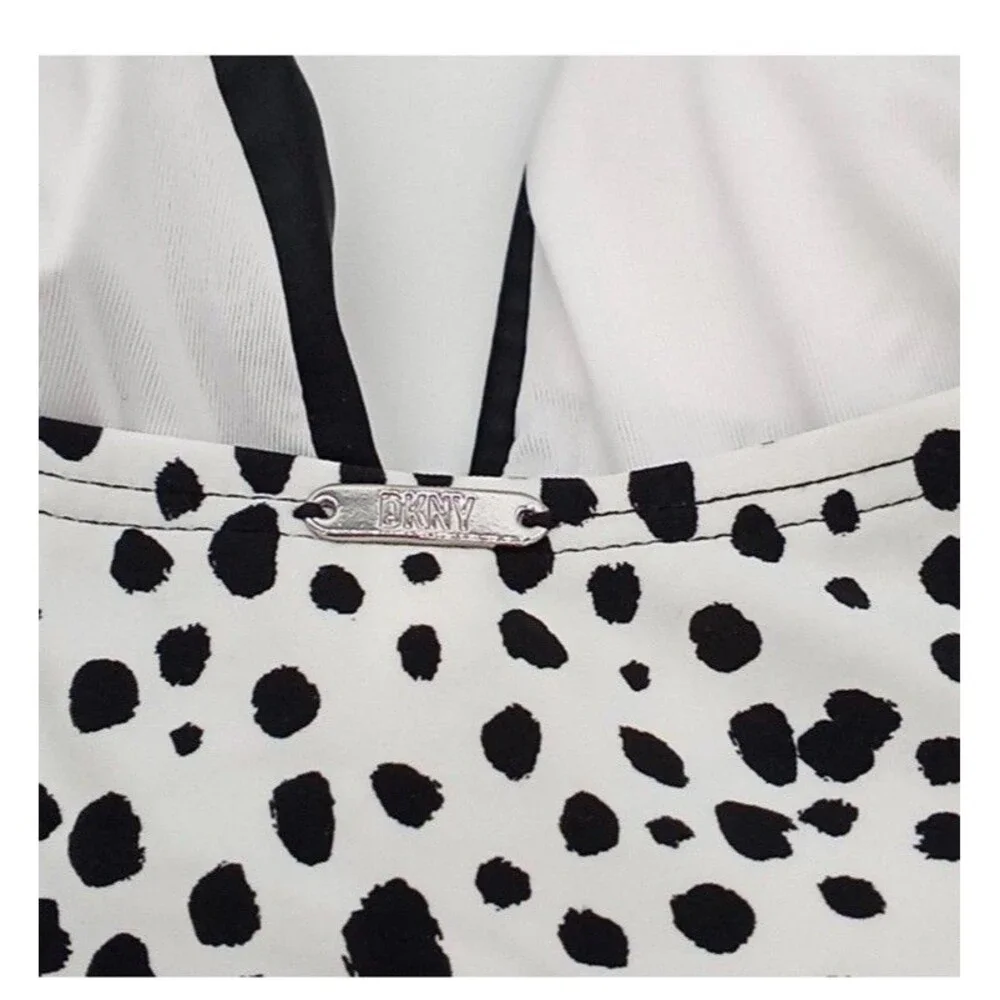 DKNY Tankini Top Womens Spotted Print V-neck Swim Top White Black‎ Large NWT - Picture 8 of 8
